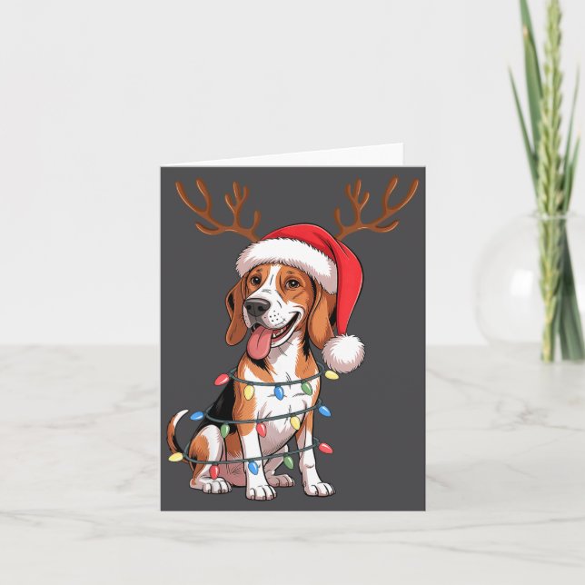 Tarjeta Treeing Walker Coonhound Dog Christmas Lights Sant (Anverso)