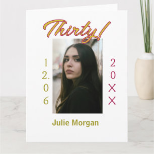 Tarjeta treinta foto granate dorado nombre fecha cumpleaño