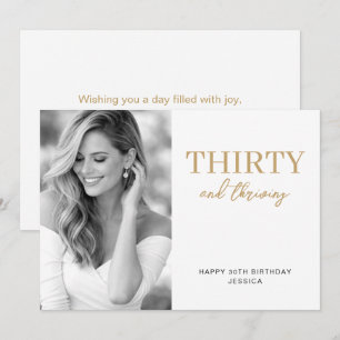 Tarjeta Treinta y Floreciendo Elegante Foto de Cumpleaños