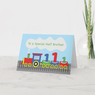 Tarjeta Tren colorido de medio hermano de primer cumpleaño