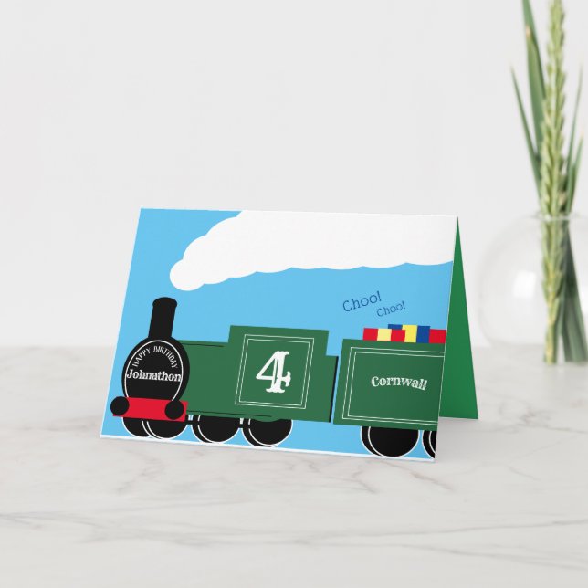 Tarjeta Tren de cuarto cumpleaños del personalizado (Anverso)
