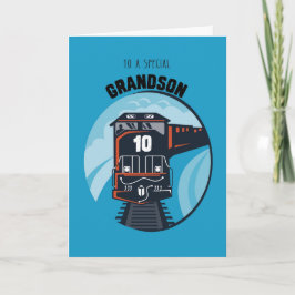 Tarjeta Tren de cumpleaños número 10, niño pequeño, azul