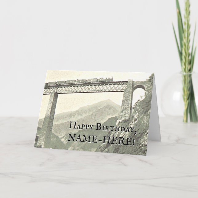 Tarjeta Tren de estilo vintage en puente ferroviario (Anverso)