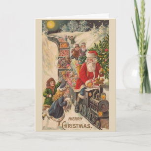 Tarjeta Tren de Juguetes y Tratamientos Vintage de Navidad