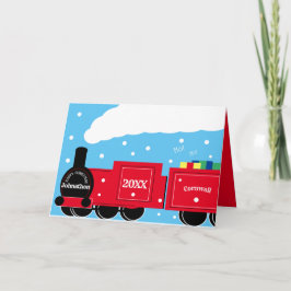 Tarjeta Tren de Navidad de niño personalizado en la nieve