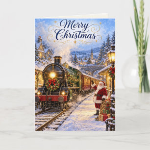 Tarjeta Tren de Navidad de Santa Claus Pueblo Nevado