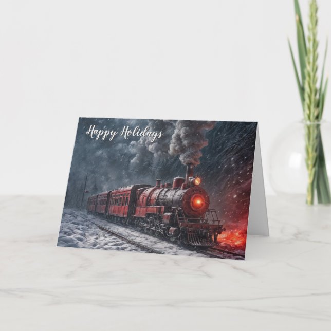 Tarjeta Tren de Nieve Roja Vintage (Anverso)