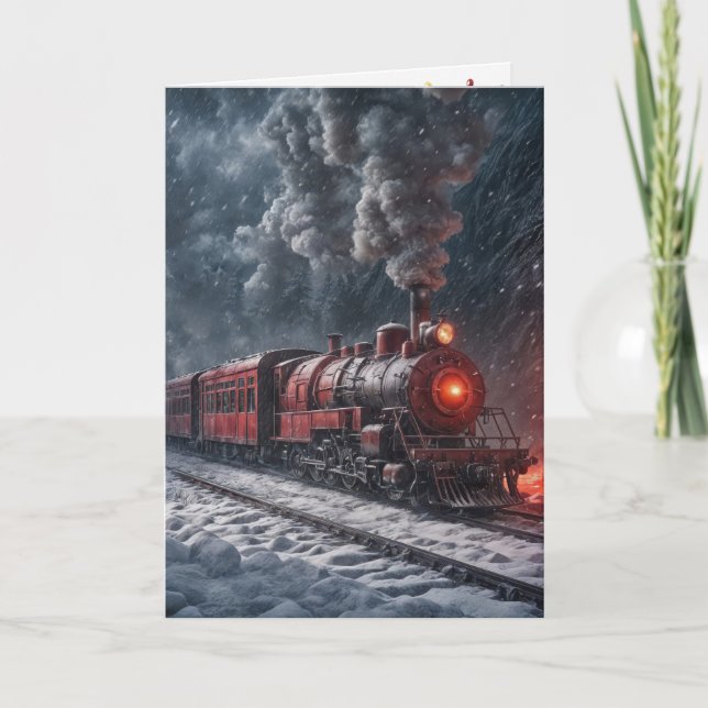 Tarjeta Tren de Nieve Roja Vintage (Anverso)