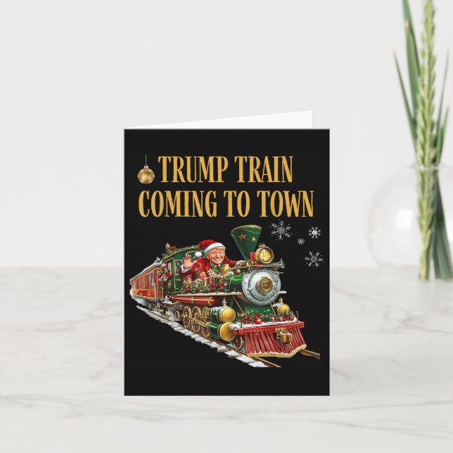 Tarjeta Tren de Trump Llegando a la Ciudad Funny Navidad S (Anverso)