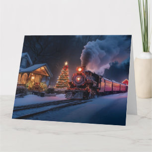 Tarjeta Tren de vapor recorriendo una ciudad de Navidades
