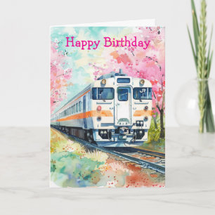 Tarjeta Tren en primavera