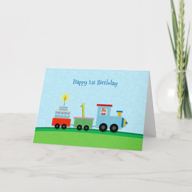 Tarjeta Tren Feliz Primer Cumpleaños (Anverso)