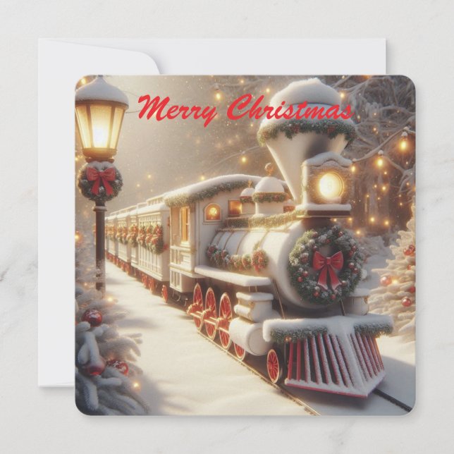 Tarjeta Tren mágico de Navidades de invierno en Wonderland (Anverso)