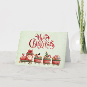 Tarjeta Tren navideño bonito con juguetes navideños