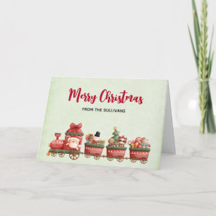 Tarjeta Tren navideño bonito con juguetes navideños