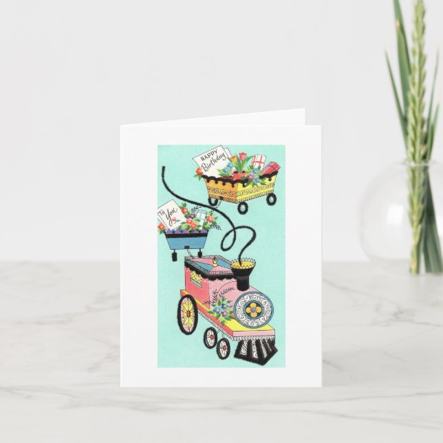 Tarjeta Tren vintage de los deseos Cumpleaños (Anverso)