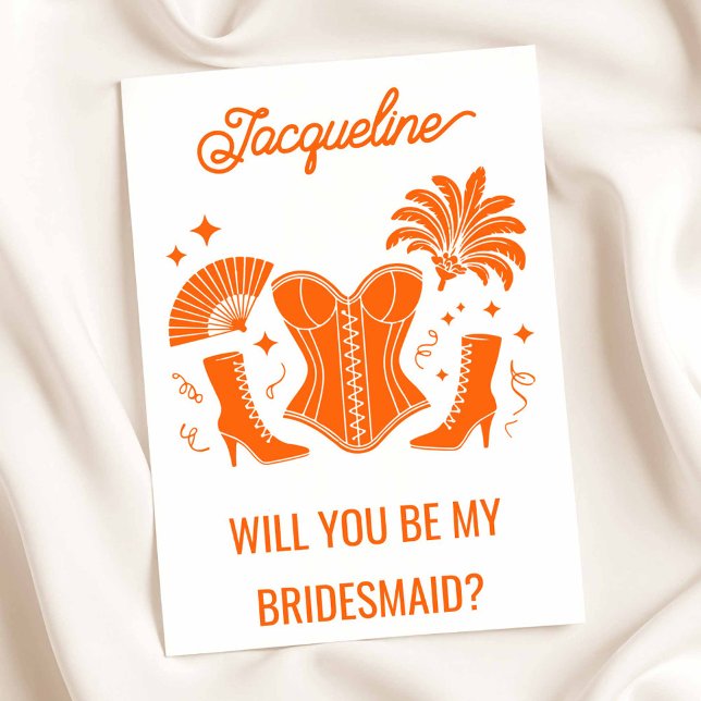 Tarjeta Trendy Las Vegas Showgirl Bridesmaid Proposal (Orange Showgirl WYB Card)