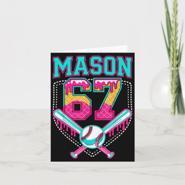 Tarjeta Trendy Mason 67 Mem Ice Cream Drip Baseball Birthd (Anverso)