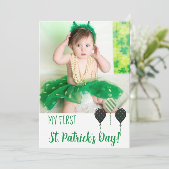 Tarjeta Trendy My First St. Patrick Day Announcement Photo (Anverso de pie)