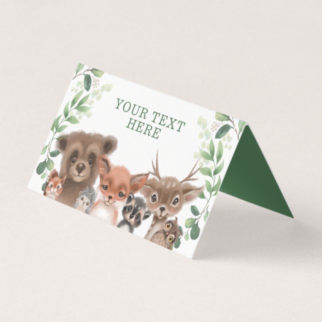 Tarjeta Trendy Woodland Animals Forest Greenery Pl (Anverso)