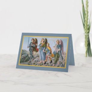 Tarjeta Tres arcángeles y Tobías (M 017) Blanco