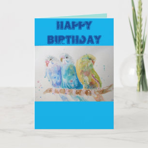 Tarjeta Tres Budgies Sitting Blue Budgie Watercolor Card
