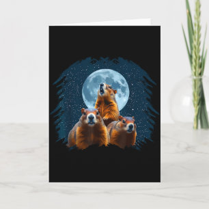 Tarjeta Tres Cabeza de Marmota y Luna Feliz Día de la Marm