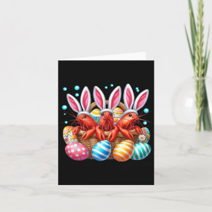 Tarjeta Tres Camarones de conejo de Pascua cazando huevos 
