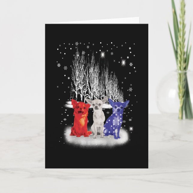 Tarjeta Tres Chihuahua Nieve Patriótico Americano Navidad (Anverso)