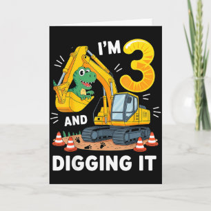 Tarjeta Tres Cumpleaños 3er Construcción Dinosaurio Niño 3