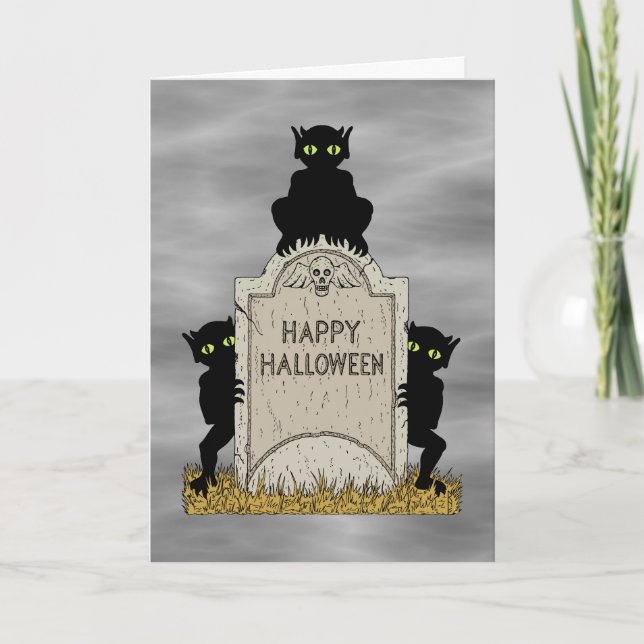 Tarjeta Tres duendes Feliz Halloween (Anverso)