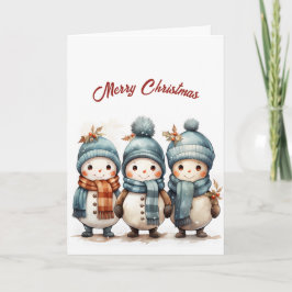 Tarjeta Tres felices Navidades de Ilustracion de Snowmen