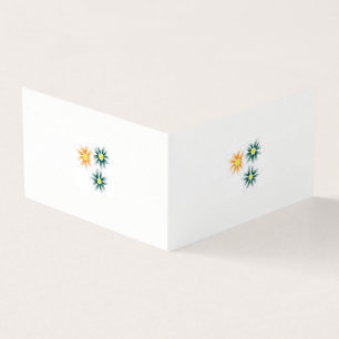 Tarjeta tres flores con pétalos verdes y naranjas