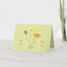 Tarjeta Tres flores en el sol - transparente + texto.