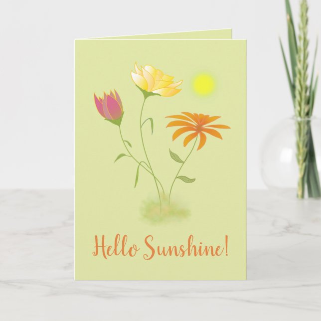 Tarjeta Tres flores en el sol - transparente + texto. (Anverso)