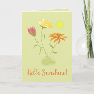 Tarjeta Tres flores en el sol - transparente + texto.