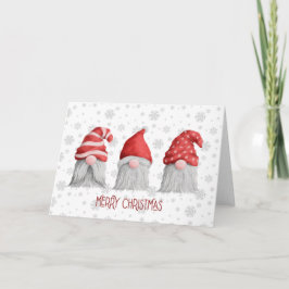 Tarjeta Tres Gnomos Acuarela Barba Sombrero Rojo Blanco Na