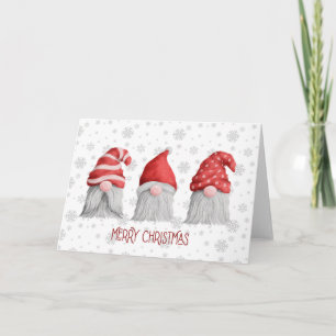 Tarjeta Tres Gnomos Acuarela Barba Sombrero Rojo Blanco Na