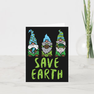 Tarjeta Tres Gnomos Plantan Tortuga Salvan Tierra Jardiner