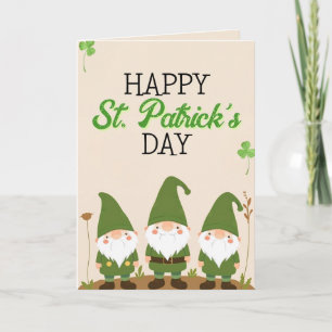 Tarjeta Tres gnomos verdes con Shamrock St Patrick's Day