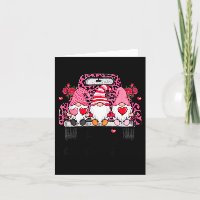 Tarjeta Tres Gnomos Y Camión De Leopardo Feliz Día De San  (Anverso)