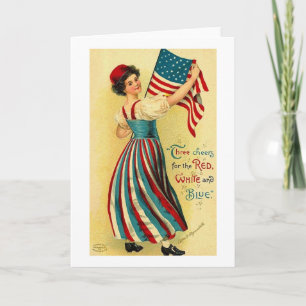 Tarjeta Tres hurras por el blanco y azul rojo