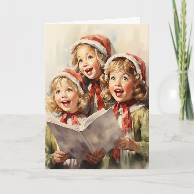 Tarjeta Tres niñas cantando Navidades (Anverso)