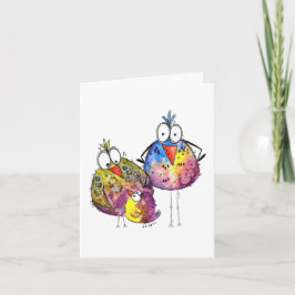 Tarjeta Tres pájaros coloridos y extravagantes