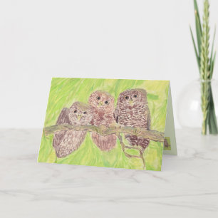Tarjeta Tres pequeñas lechuzas de cobardía - pintura acríl