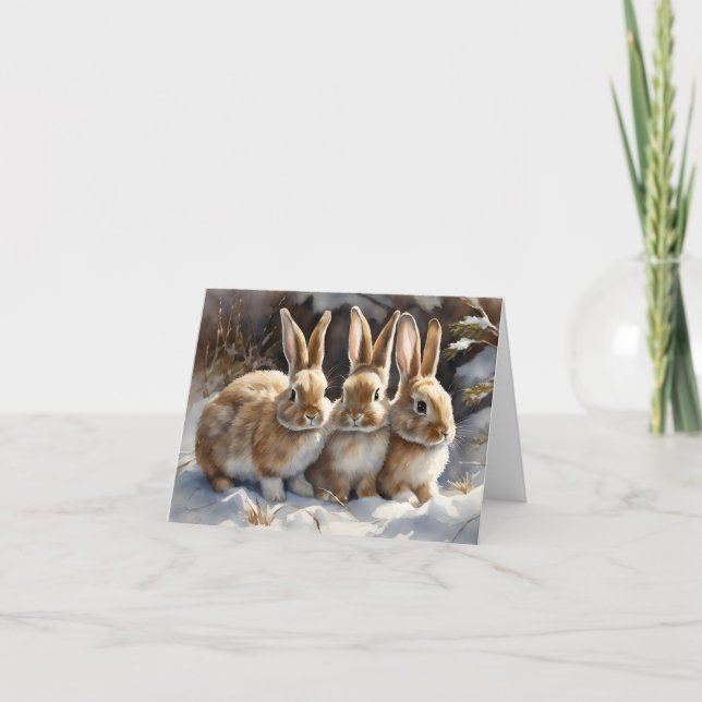 Tarjeta Tres pequeños conejos de conejo en saludo en blanc (Anverso)