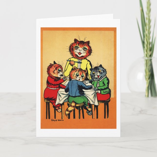 Tarjeta Tres pequeños gatitos y madre, Louis Wain (Anverso)