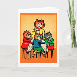 Tarjeta Tres pequeños gatitos y madre, Louis Wain