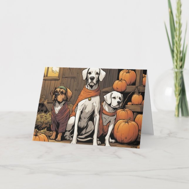 Tarjeta Tres perros en Halloween  (Anverso)