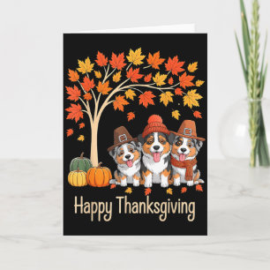 Tarjeta Tres perros pastor australiano caen árbol feliz Th